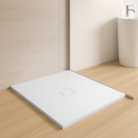 Piatto doccia 100x100 in marmoresina bianco con griglia in acciaio inox Harmony (1/5)