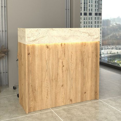 Bancone Reception Wilko 110 cm Rovere con Dettaglio Travertino e LED – Design Moderno (1/5)