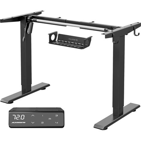 Bureau Assis Debout Electrique Réglable à 2 Étages en Hauteur avec 4 Claviers à Mémoire Automatique Cadre de Bureau (Noir), pour Écriture, Industriel, 70-120 cm (1/5)