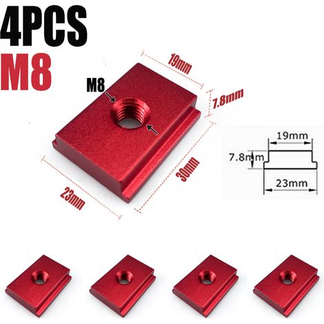 Curseur M8 rouge (4 pièces) Coulisseur à rainure en T, type 30, écrou de barre coulissante pour le travail du bois (modification spéciale) (1/5)