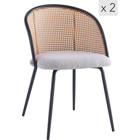 Nordlys - Lot de 2 Chaises de Salle a Manger Industrielles Metal Cannage Rotin (1/5)