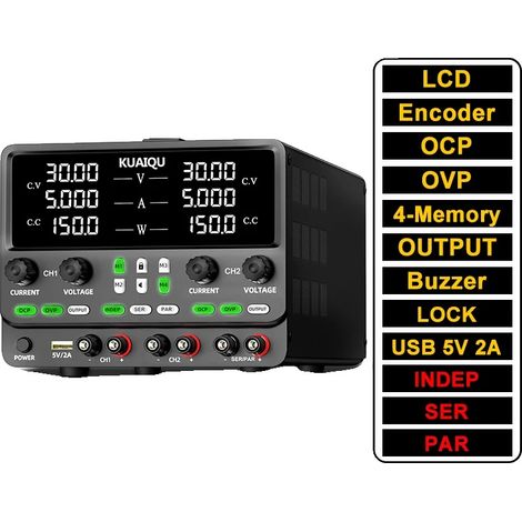 Fuente de alimentación de CC, doble salida, modos programables, doble 30 V 5 A RS232, OCP OVP Memoria-a (1/2)