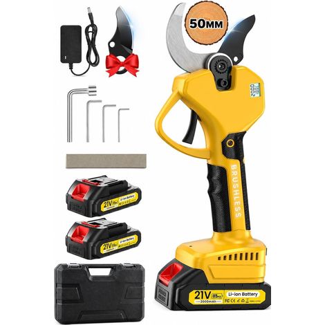 Sécateur électrique sans fil, 50mm Secateur electrique avec écran, 800W Sans Balais, avec 2 batteries de 2.0Ah, Longue Durée Sécateur pour le jardin, les arbres fruitiers, les vignobles (1/5)