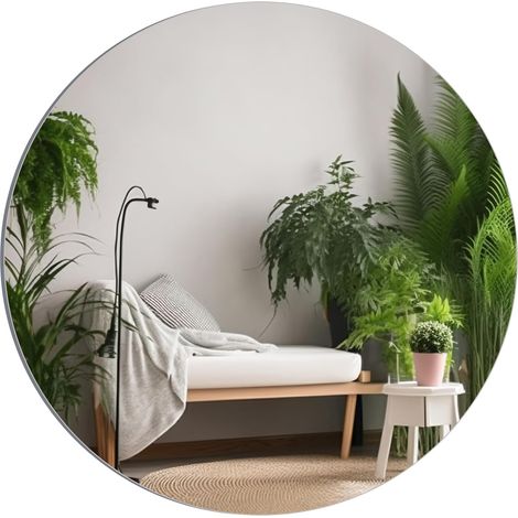 Grand miroir mural rond autocollant HD - 50 cm - Miroir mural décoratif sans cadre - Pour toilettes d'invités, salle de bain, dressing, salon, etc (1/5)