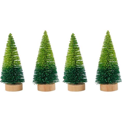 Set mit 4 Mini-Weihnachtsbäumen für Büro, Weihnachtsdekoration, elegante Figuren aus zartem Kiefernholz, Tischdekoration (1/5)