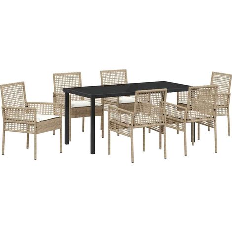 Maison Exclusive - Set da Pranzo per Giardino con cuscino 7 pcs Beige polyrattan (1/5)
