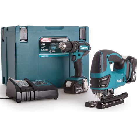 Makita DLX2134TJ Cordless 18V LXT DJV180 Jigsaw, DHP482 Combi Drill Twin Set With 2x5Ah Batts, Charger and MAKPAC Carry Case (1/5)