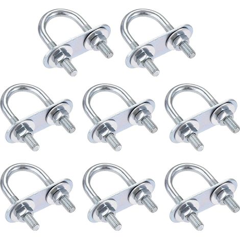 Rond Boulon U 0.79"(20mm) Largeur Interne 50mm Longueur Acier M6 avec écrou Plaque Rondelle 8 Ensembles (1/4)