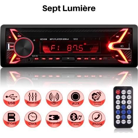 MEKUULA Autoradio de Voiture Bluetooth MP3 Lecteur WMA / WAV / FM / AUX / Carte TF / USB Lecteur Écran Support Lumière Colorée (1/4)