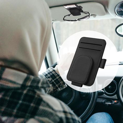 Organizer für die Sonnenblende im Auto, Brillenhalter fürs Armaturenbrett, Sonnenbrillenclip, magnetischer Brillenhalter, Kartenhalter, Geldscheinhalter, Stifthalter (Leder)