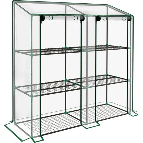 Mini invernadero de 3 niveles con 6 estantes de metal y cubierta transparente (1/5)