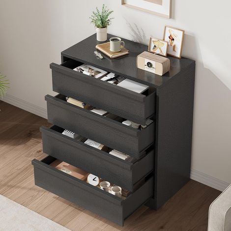 Commode 4 Tiroirs Pour Salle à Manger, Grand Meuble De Rangement En Bois, Buffet De Cuisine Avec Grande Capacité, Table De Chevet Polyvalente, Armoire De Rangement Avec Dispositif Anti-Basculement (1/5)
