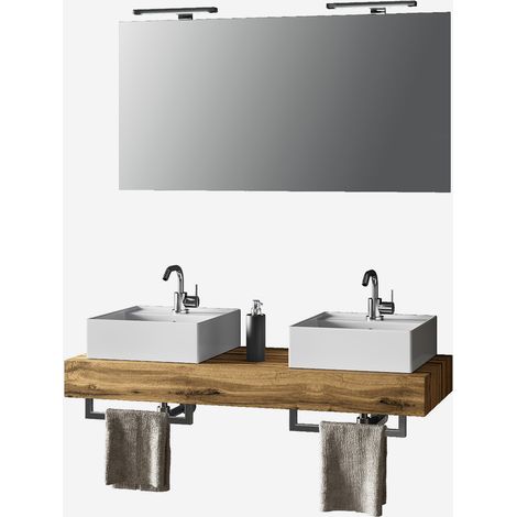 Mobile bagno sospeso doppio lavabo con specchio 8 pezzi Astra - Rovere