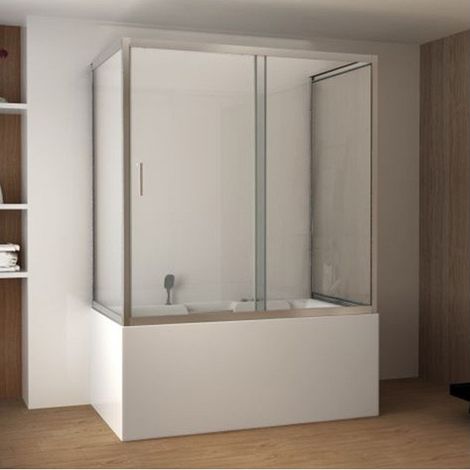 Box Vasca da Bagno 3 lati 6 mm Scorrevole in Cristallo Parete Sopravasca Doccia - Misura 80x150x80