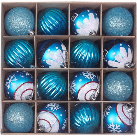 GARRYFIZH Décorations de Noël, boules de Noël, décorations de plafond et de vitrine de centre commercial, décorations pour sapin de Noël, boules de Noël en boîte (bleu ciel + lotus).