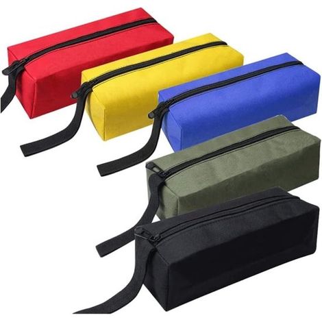 Ensemble de 5 pièces : petite trousse à outils/étui à crayons en tissu Oxford 600D, couleur vive, durable et imperméable, avec fermeture éclair. (1/5)