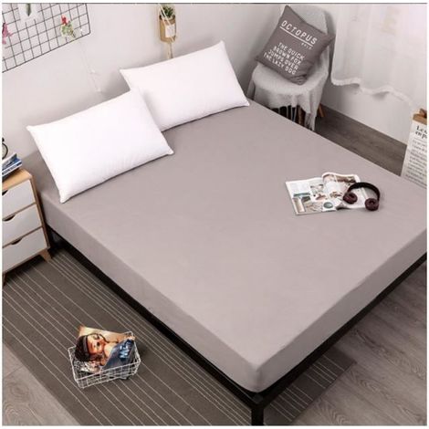 Drap Housse en Microfibre - Marque - Gris - Anti-acariens et Respirant - 200x200x30cm (1/3)