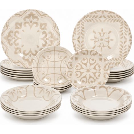 Servizio di Piatti da Tavola in Ceramica Dahlia Ivory 18 Pezzi Tognana (1/4)