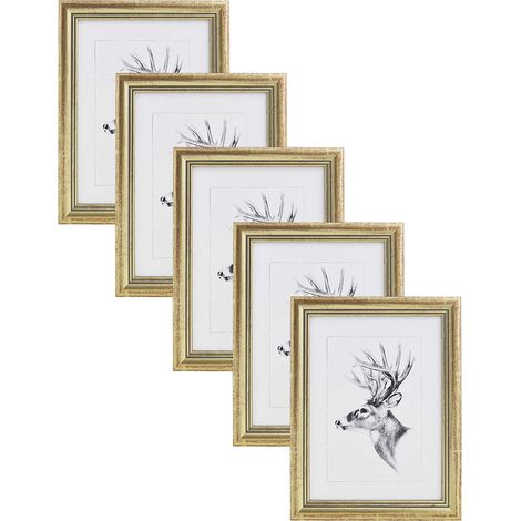 WOLTU Set de 5 Cadre Photo, Or, 30x45cm, Artos Style en Bois et Verre, Cadre décoration pour la Maison, BR9917gd-5