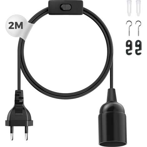 Douille E27 avec fil 2M pour lampe suspendue E27, Noir, Lot de 1 (1/5)