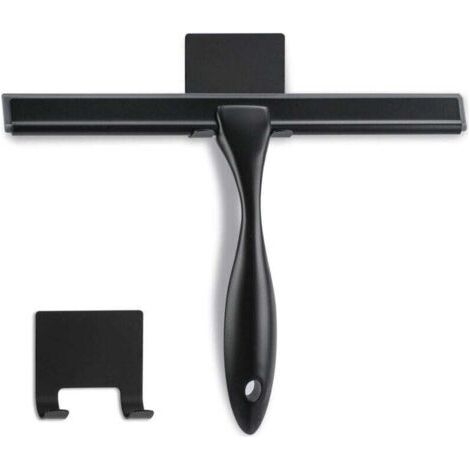 Raclette de douche - 25,4 cm - Noir mat - Raclette multifonction en acier inoxydable pour salle de bain, portes de douche, miroirs, carreaux et fenêtres de voiture - 100 % sans rayures, (1/5)