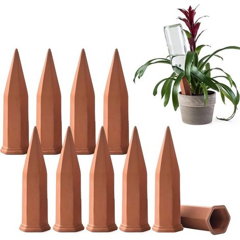Kit d'arrosage automatique – 10 pointes en terre cuite – Réutilisable – Vacances – Intérieur et extérieur – Marron (1/5)