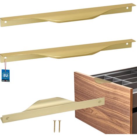Tiradores para muebles KOTARBAU® Modern Edge de aluminio color oro mate, 192/212 mm, juego de 2