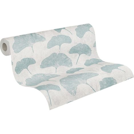 Papier peint floral sur fond gris Tapisserie à feuilles vertes Papier peint végétal tendance style cottage idéal pour couloir (1/5)