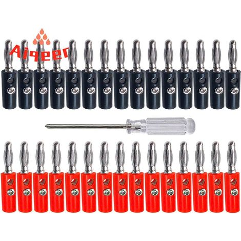 30 Pièces 4 mm Banane Fiche Connecteur, Plaquée Nickel Banane Fiche, Audio/Vidéo Haut-Parleur Câble Connecteur (Rouge, Noir) (1/4)
