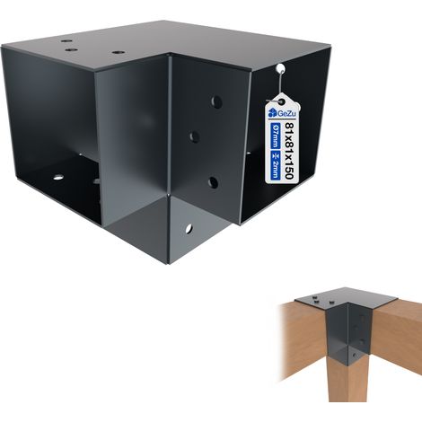 Connecteur de poteau en Y thermolaqué anthracite RAL 7016 – 81 x 81 mm – Connecteur d’angle droit 3 voies (90°) pour pergola et poteaux bois – GeZu Impex