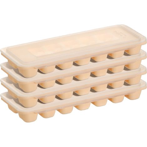 4 Bac à glaçons, Silicone souple, Couvercle amovible, Plastique alimentaire, Pour boissons et cuisine (1/5)