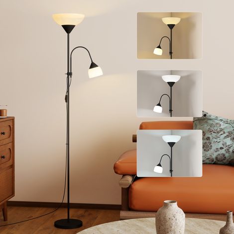 LED Floor Lamp for Living Room, 180cm Tall Standing Lamp, Mother and Child Uplighter with Adjustable Gooseneck, 3000K/4500K/6500K Colour Temperatures, Black