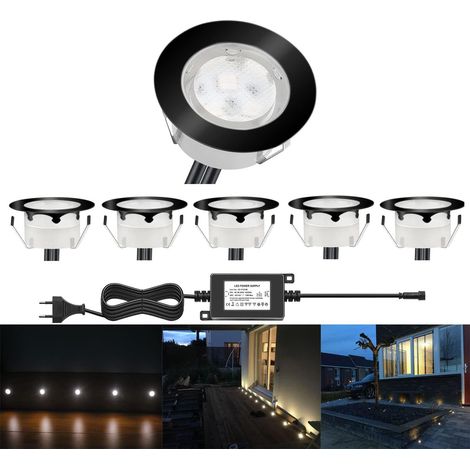 10 Spot LED Eclairage Extérieur Encastrable Sol Terrasse Bois,45mm Spots Encastré Extérieur Fait en IP67 DC12V 1W Avec Alimentation EU Pour Jardin Escalier Patio RGB (1/5)