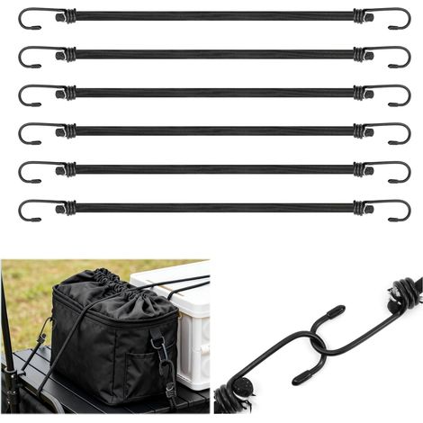 6 Pièces 45cm Tendeurs Elastique avec Crochets, Ø 8mm Sandow Elastique, Caoutchouc Tendeur Corde, Noir Sangle Extenseur, Multi Usage Élastiques pour Velo Camping Bache (1/5)