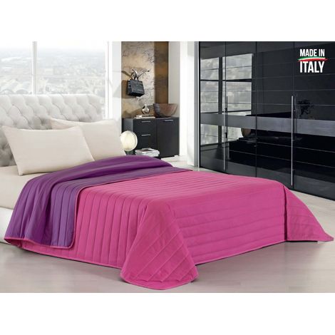 Trapuntino estivo bicolore made in Italy 3 misure 25 colori trapunta leggera Fuxia/Viola - 1 Piazza