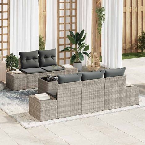 Gartensofa-set 6 pcs Hellgrau und Dunkelgrau Poly-Rattan