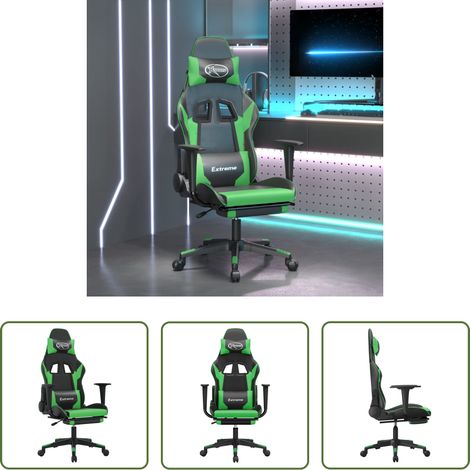 vidaXL Gamingstuhl Kunstleder - Gaming-Stuhl mit Fußstütze Schwarz und Grün Kunstleder (1/5)