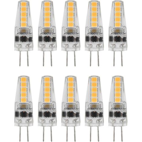 Lot de 10 ampoules LED G4, lumière blanc chaud 3000K, dimmables, bi-broches, équivalent 2W, luminosité 2000 lm, alimentation 12-24V AC, ampoules G4 de rechange-AquaForge (1/5)