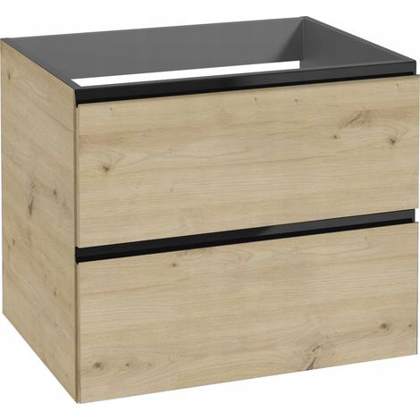 STAMAR  Waschbeckenunterschrank - 60 x 46 cm - Eiche Artisan/Schwarz - Modernes Design - 2 praktische Schubladen