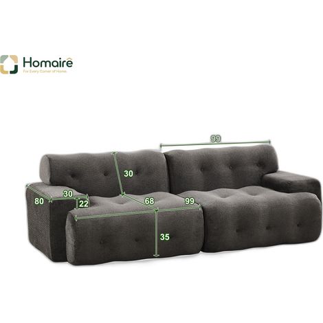 Graues Samtsofa 224 x 104 x 66 cm HOMAIRE (1/5)