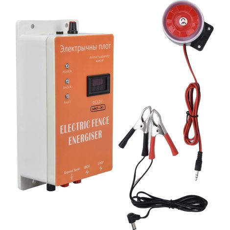 Électrificateur de clôture électrique 30 km, haute tension, à impulsions, avec alarme pour animaux, pour extérieur, prise 100-240 V (Royaume-Uni). (1/5)