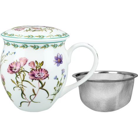 Carmani, 430 ml Töpfchenbecher mit Sieb und Deckel - Wildblumen