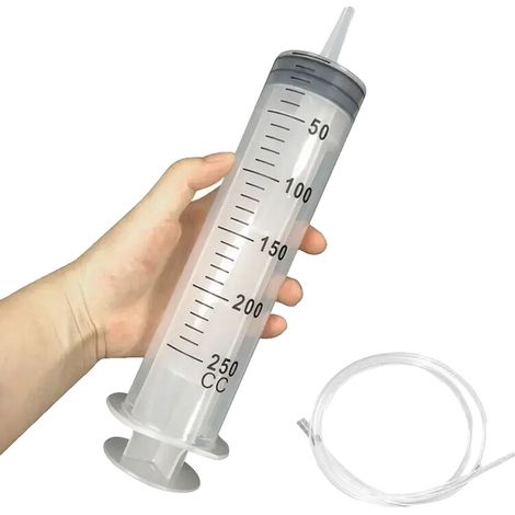 Jeringa de gran capacidad, bomba reutilizable, aplicación hidropónica, 250 ml con tubo de 1,3 m (1/2)