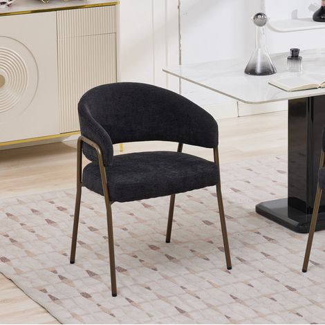 Silla de comedor 57 x 59 x 79,5 cm de tela negra con reposabrazos FloraGrace (1/5)