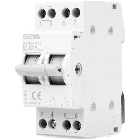 Transfer Switch 2P 63A, 240V AC Manual Changeover, 35mm DIN Rail Mounting (1/5)