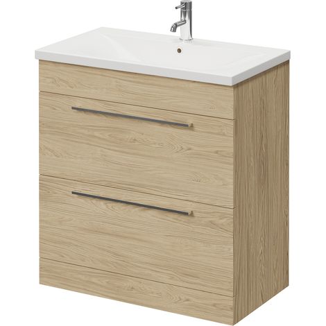 Napoli 460 Light Oak 800mm 2 Drawer Vanity Unit with Glide Basin - 800mm - Chrome 480mm Handle