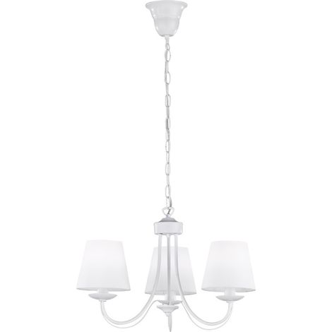 Lustre contemporain métal blanc 3 abat-jour tissu – Chaîne réglable – Culot E14 max 28W – Pour chambre ou salle à manger – Trio (1/7)