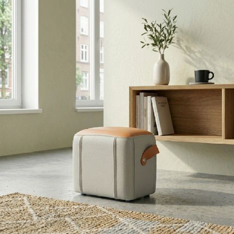 Tabouret moderne avec poignée en cuir PU, assise rembourrée recouverte de cuir PU, repose-pieds multifonctionnel pour salon ou chambre (1/5)