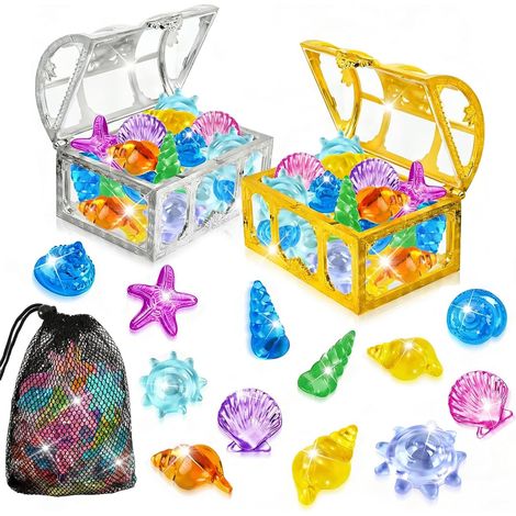 Pool Treasure Toys, Toy Gems, 36 Colorful Diving Gems with 2 Tresor Chest and 1 Net Bags for Beach Party and Pool Activities (1/5)