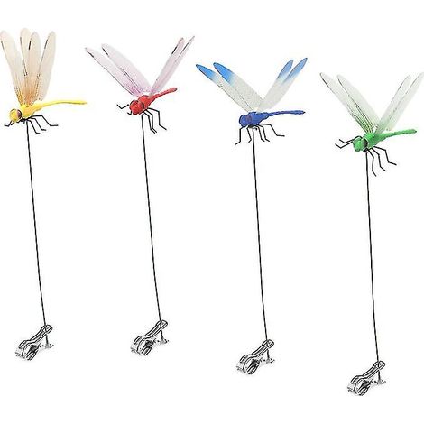 Lot de 4 pinces à mouches libellule 3D réalistes, aux couleurs vives et imperméables, pour la décoration extérieure de jardin. (1/5)